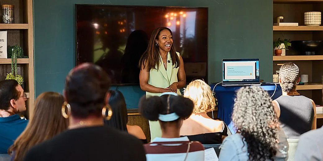 Sheri teaching a room of business owners at Content Crush Day